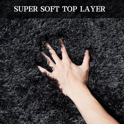 FLICKERGIFT Super Soft Area Rugs for Living Room 5x7 Black, Fluffy Furry Shaggy Fuzzy Area Rug, Upgrade Anti-Skid Rectangular, High Pile Soft Throw Rug for Bedroom and Kids Room, Home Decor Aesthetic