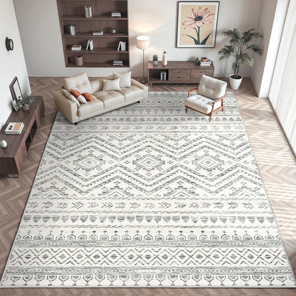 FLICKERGIFT 8x10 Area Rug for Living Room Moroccan Washable Rugs Non Slip Indoor Floor Carpet Foldable Large Soft Area Rug for Dining Room Bedroom with Low Pile(Grey,8'x10')