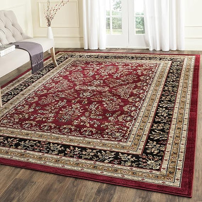 FLICKERGIFT Area Rug 9x12 - Lyndhurst Collection - Large - Red & Black, Traditional Oriental Design, Non-Shedding & Easy to Clean, Ideal for Living Room, Bedroom, Dining Space (LNH331B)