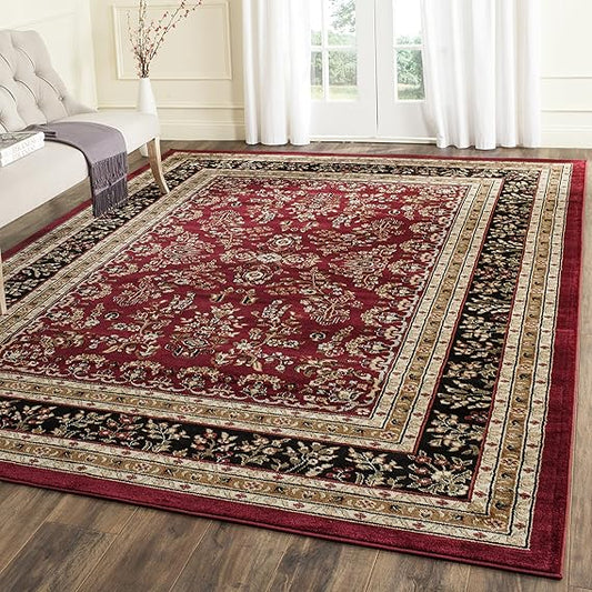 FLICKERGIFT Area Rug 9x12 - Lyndhurst Collection - Large - Red & Black, Traditional Oriental Design, Non-Shedding & Easy to Clean, Ideal for Living Room, Bedroom, Dining Space (LNH331B)